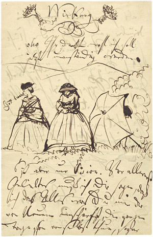Lot 2343, Auction  106, Menzel, Adolph von, Brief mit Federzeichnung
