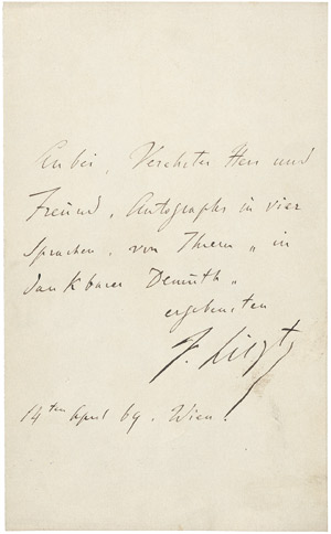 Lot 2389, Auction  106, Liszt, Franz, Billet 1869