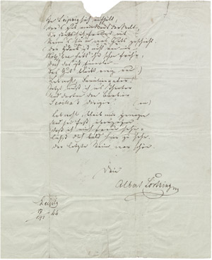 Lot 2391, Auction  106, Lortzing, Albert, Brief-Gedicht 1844
