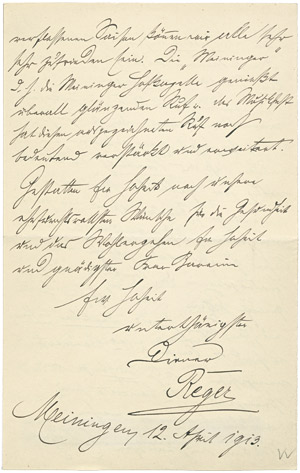 Lot 2406, Auction  106, Reger, Max, 6 Briefe an den Herzog von Meiningen