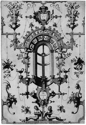 Lot 5121, Auction  106, Floris, Cornelis II, Ornament mit Grotesken, Bandelwerk und zwei Kartuschen