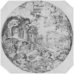 Lot 5155, Auction  106, Italienisch, um 1600. Blick auf die römischen Ruinen mit der Trajansäule einem Hirten 