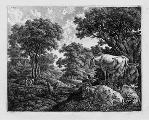 Lot 5396, Auction  106, Kolbe, Carl Wilhelm, Landschaft mit drei liegenden und stehenden Kuh