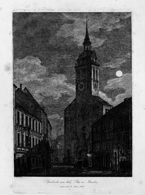 Lot 5577, Auction  106, Quaglio, Domenico, Die Pfarrkirche zum hl. Peter in München bei Vollmond