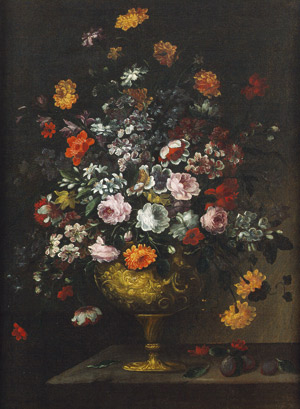 Lot 6041, Auction  106, Italienisch, um 1700. Stilleben mit Rosen, Tulpen, Chrysanthemen und Mohn