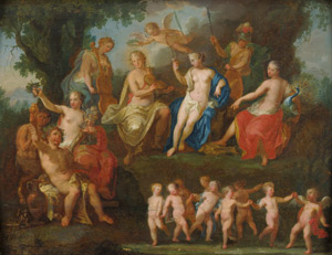 Lot 6056, Auction  106, Süddeutsch, 18. Jh. Reigen der Götter Hera, Diana, Minerva mit Putten und Gefolge des Dionysos