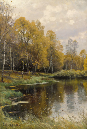 Lot 6157, Auction  106, Mønsted, Peder, Waldlandschaft mit Bach im Herbst