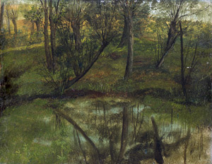 Lot 6159, Auction  106, Deutsch, um 1840. Weidenstümpfe an einem Waldsee
