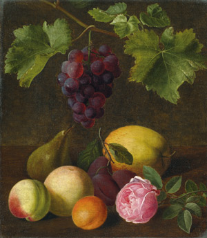 Lot 6171, Auction  106, Løvmand, Christine Marie, Früchtestilleben mit Trauben, Birne, Äpfeln und Rose