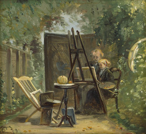 Lot 6175, Auction  106, Thomsen, Carl Christian, Maler mit einer jungen Schülerin vor der Palette im Garten