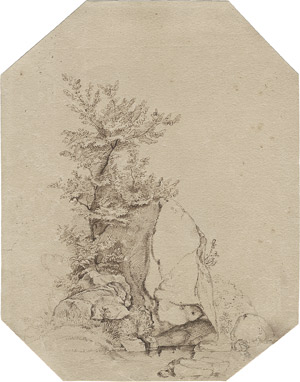 Lot 6619, Auction  106, Dresdner Schule, um 1820. Junger Baum und Felsen an einem Gebirgsbach