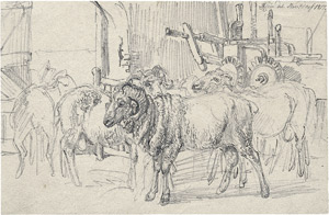 Lot 6620, Auction  106, Klein, Johann Adam, Schafe und ein Widder im Stall