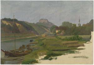 Lot 6681, Auction  106, Ruge, Sophus, Blick von der Elbe bei Struppen auf den Lilienstein
