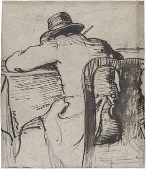 Lot 6700, Auction  106, Bloch, Carl, Rückenansicht eines schreibender Mann mit Hut am Tisch