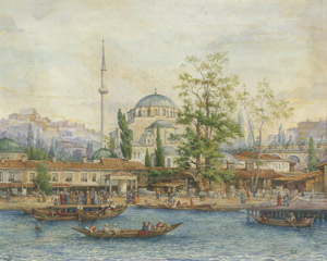 Lot 6731, Auction  106, Deutsch, um 1900. Hafenszene in Istanbul, im Mittelgrund eine Moschee