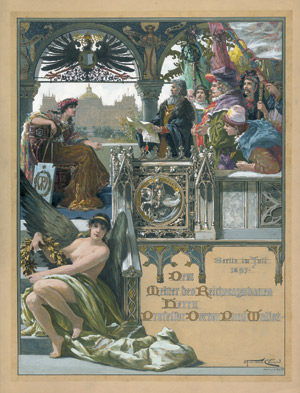 Lot 215, Auction  107, Fischer-Cörlin, Ernst Albert, Huldigungsblatt (Gouache) für den Reichstagsarchitekten Paul Wallot