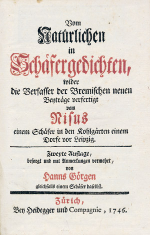 Lot 1682a, Auction  107, Schlegel, Johann Adolf, Vom Natürlichen in Schäfergedichten