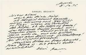 Lot 2003, Auction  107, Beckett, Samuel, 19 Briefe und Karten 1971-1987