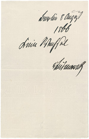 Lot 2122, Auction  107, Bismarck, Otto Fürst von, Signiertes Schriftstück 1866
