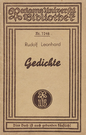 Lot 3447, Auction  107, Leonhard, Rudolf und Tarnschrift, Gedichte