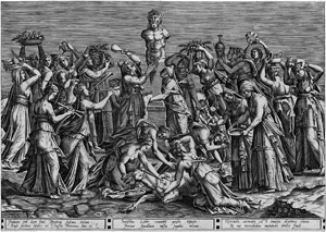 Lot 5086, Auction  107, Cock, Hieronymus, Eine Gruppe von Frauen bringt dem Priapus ein Opfer dar