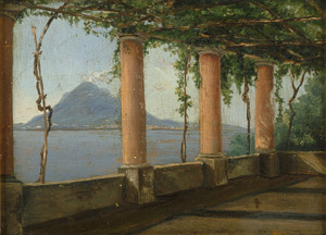Lot 6096, Auction  107, Friedländer, Julius, Ausblick von einer weinumrankten Pergola auf den rauchenden Vesuv