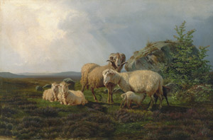 Lot 6111, Auction  107, Zillen, Johann Wilhelm, Schafe auf einer Heidewiese bei einem Findling