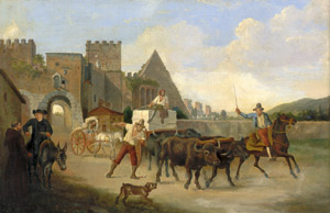 Lot 6122, Auction  107, Dänisch, Anfang 19. Jh. Ochsengespann mit Marmorblock bei der Porta San Paolo und der Cestius Pyramide in Rom