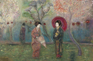Lot 6207, Auction  107, Deutsch, wohl frühes 20. Jh. Zwei Geishas im Garten unter blühenden Kirschbäumen