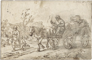 Lot 6542, Auction  107, Scheits, Matthias, Bauernfamilie mit beladener Pferdekutsche auf dem Weg zum Markt