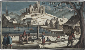 Lot 6543, Auction  107, Deutsch, 17. Jh. Winterlandschaft mit Eisläufern