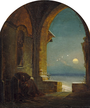 Lot 6632, Auction  107, Deutsch, 19. Jh. Blick aus einer gotischen Kapelle auf das Meer bei Vollmond