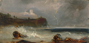 Lot 6633, Auction  107, Deutsch, um 1840. Gewitter über einer südlichen Küste mit Tempelruine