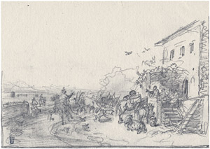 Lot 6644, Auction  107, Bürkel, Heinrich, Campagnalandschaft mit Rastenden vor einer Osteria