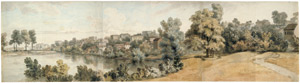 Lot 6655, Auction  107, Italienisch, um 1800. Oberitalienische Flusslandschaft mit am Ufer stehenden Villen