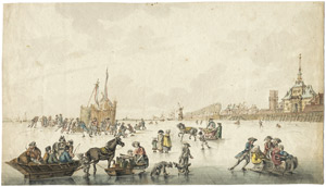 Lot 6687, Auction  107, Niederländisch, um 1800. Schlittschuhläufer auf der Maas bei Rotterdam