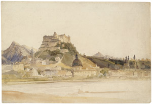 Lot 6688, Auction  107, Höger, Joseph - zugeschrieben, Ansicht von Salzburg mit Blick über die Salzach auf die Festung, Stift Nonnberg, die Kajetanerkirche, die Stiftskirche St. Peter und den Dom.