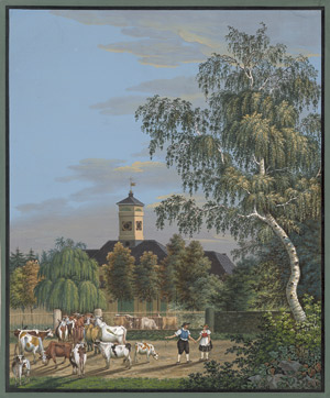 Lot 6691, Auction  107, Österreich, um 1840. Ländliche Szene vor einem Gutshof