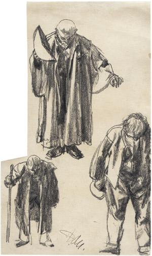 Lot 6753, Auction  107, Menzel, Adolph von, Studien zu stehenden Männern mit gesenktem Haupt