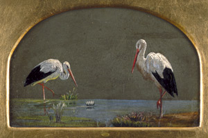 Lot 6765, Auction  107, Dänisch, um 1840. Zwei Storche im Seerosenteich