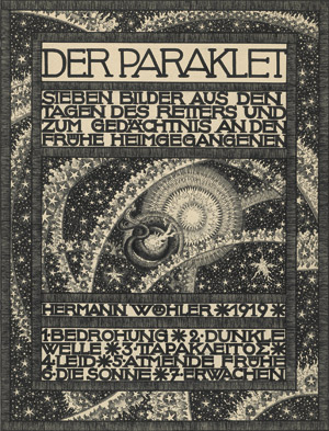 Lot 6780, Auction  107, Wöhler, Hermann, Titelblatt zur  Folge "Der Paraklet. Sieben Bilder aus den Tagen des Retters und zum Gedächtnis an den frühe Heimgegangenen". 