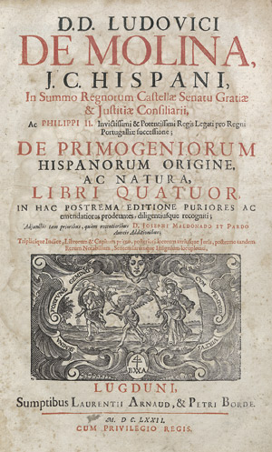 Lot 1116, Auction  108, Molina, Luis de, De primogeniorum Hispanorum origine ac natura