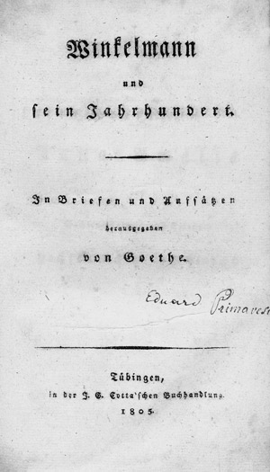 Lot 1875, Auction  108, Goethe, Johann Wolfgang von, Winkelmann und sein Jahrhundert