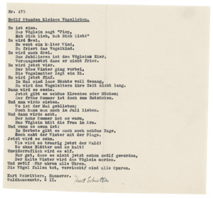 Lot 2292, Auction  108, Schwitters, Kurt, Signiertes Gedicht-Typoskript