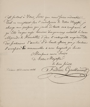 Lot 2354, Auction  108, Friedrich Wilhelm IV., König von Preußen, Eigenhänd. Brief 1844 an Louis Philippe I.