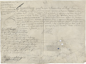 Lot 2364, Auction  108, Ludwig XIV., König von Frankreich, Pergament-Urkunde 1689