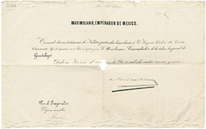 Lot 2366, Auction  108, Maximilian, Kaiser von Mexiko, Urkunde Mexiko 1865