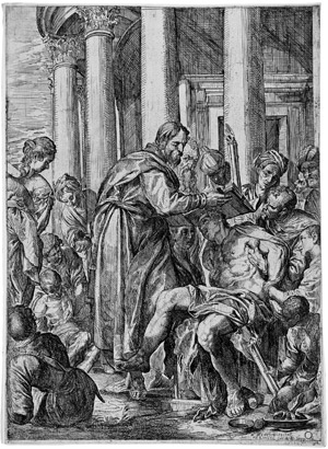 Lot 5048a, Auction  108, Brebiette, Pierre, Der Hl. Barnabas heilt einen Kranken indem er ihm das Matthäus-Evangelium auf den Kopf legt