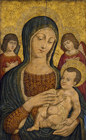 Lot 6000, Auction  108, Italienisch, um 1500. Die Madonna mit Kind und zwei Engeln
