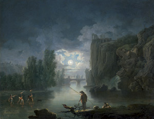Lot 6061, Auction  108, Französisch, um 1780. Flusslandschaft mit Fischern bei Vollmond